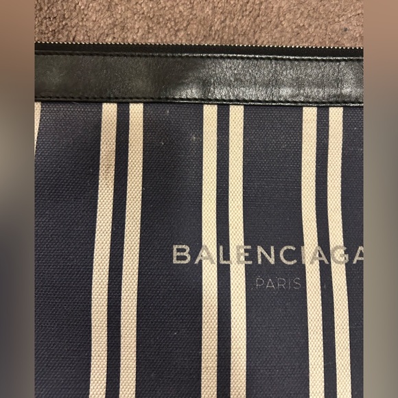 Balenciaga Canvas Striped Navy Clip Unisex Pouch - Picture 2 of 9